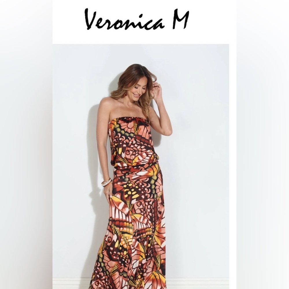 Veronica M Vibrant Abstract Strapless Dress -NWT